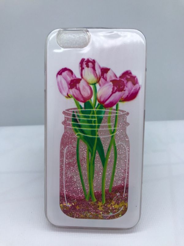 Прозорий силіконовий чохол з рухливими блискітками на iPhone 6/6s :: Банка з квітами
