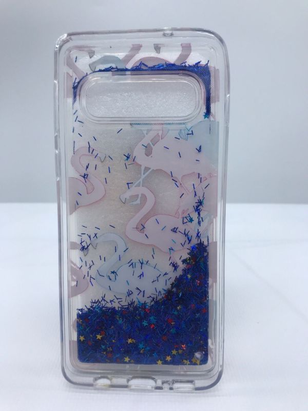 Силіконовий чохол з рухливими блискітками на Samsung Galaxy S10 Фламінго