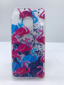 Силіконовий чохол з рухливими блискітками на Samsung Galaxy M20 Фламінго