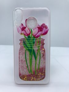 Силіконовий чохол з рухливими блискітками на Samsung Galaxy M20 Банку з квітами