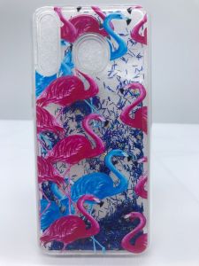 Силіконовий чохол з рухливими блискітками на Samsung Galaxy M30 Фламінго