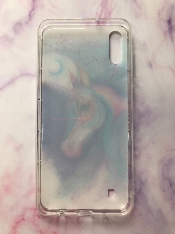 Силіконовий чохол з малюнком і блискітками для Samsung Galaxy M10 Єдиноріг