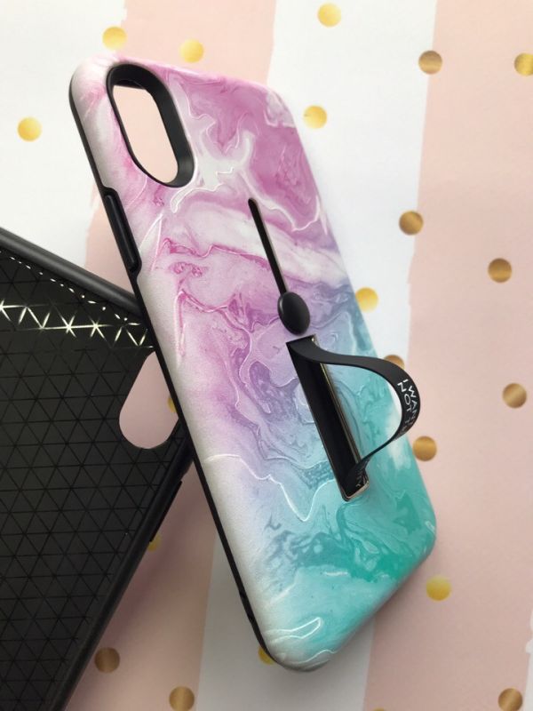 Силіконовий чохол із підставкою та тримачем для iPhone X Мармуровий
