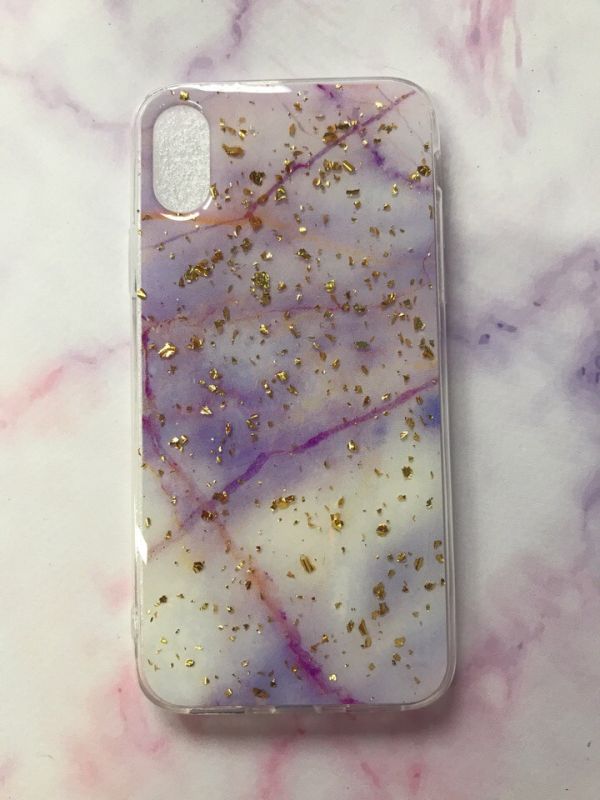 Силіконовий мармуровий чохол із блискітками для iPhone X Бузковий