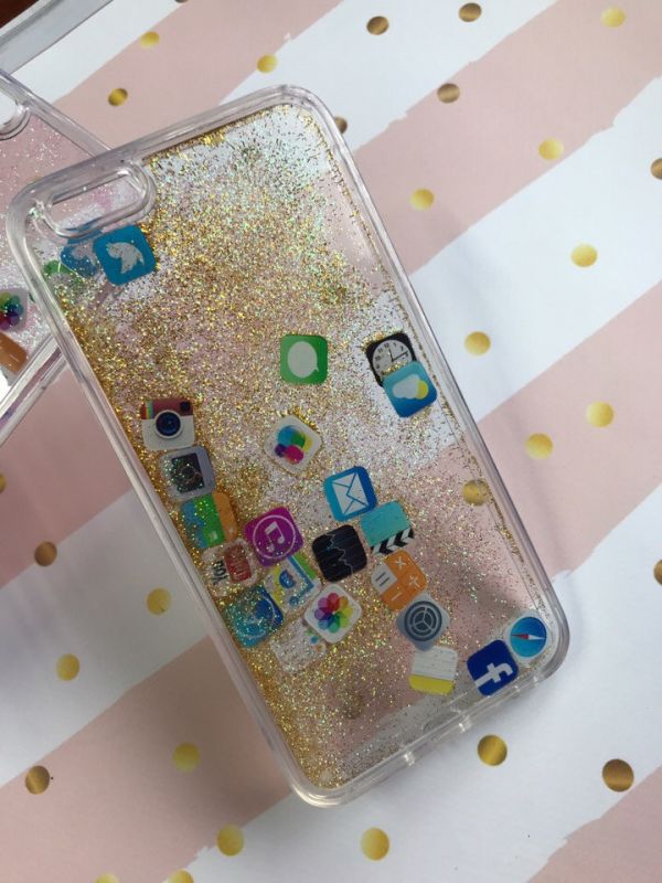 Прозорий силіконовий чохол з плаваючими іконками додатків для iPhone 6+/6 Plus Золотий