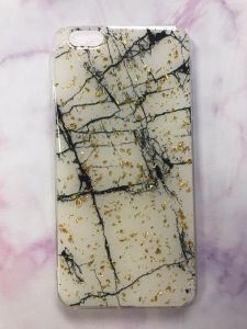 Силіконовий мармуровий чохол з блискітками для iPhone 6+/6 Plus Чорно-білий