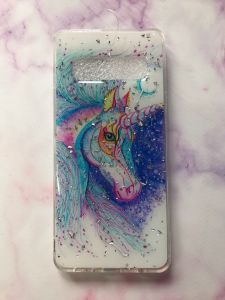 Силіконовий чохол з блискітками для Samsung Galaxy S10 (Єдиноріг)