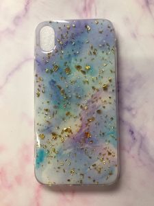 Мармуровий силіконовий чохол з блискітками для Apple iPhone XR Blue