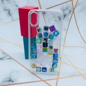 Силіконовий прозорий чохол із плавальними іконками застосунків для iPhone X Pink