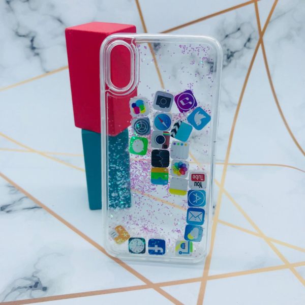 Силіконовий прозорий чохол із плавальними іконками застосунків для iPhone X Pink
