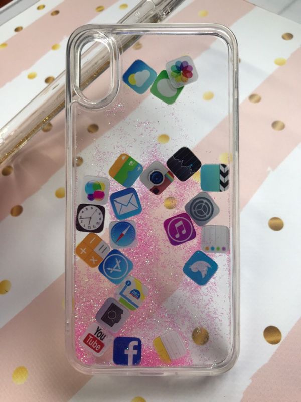 Силіконовий прозорий чохол із плавальними іконками застосунків для iPhone X Pink