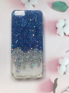 Силіконовий чохол з блискітками на iPhone 6/6s :: Амбре срібно-синє