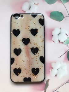 Силіконовий чохол з блискітками для iPhone 6+/6 Plus Сердечка чорні