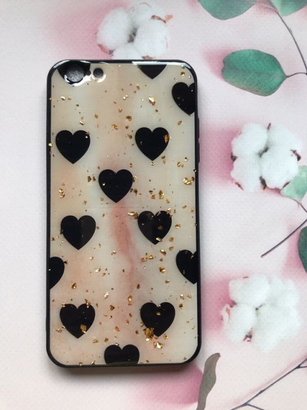 Силіконовий чохол з блискітками для iPhone 6+/6 Plus Сердечка чорні