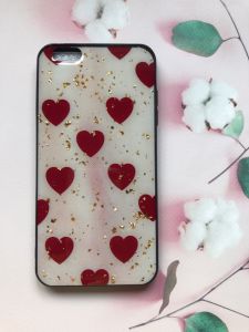 Силіконовий чохол з блискітками для iPhone 6+/6 Plus Сердечка червоні