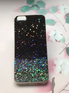 Силіконовий чохол з блискітками для iPhone 6+/6 Plus Срібло на чорному