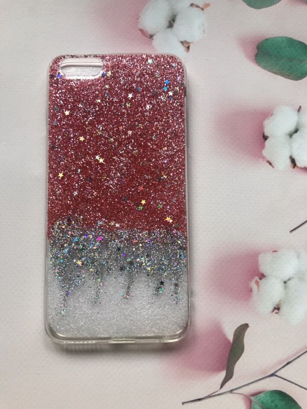 Силіконовий чохол з блискітками на iPhone 6+/6 Plus Омбре срібно-рожеве