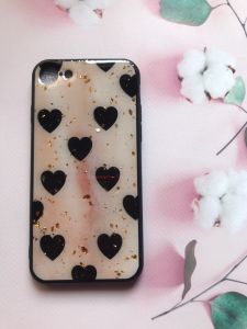 Силіконовий чохол із блискітками для iPhone 7 7s 8 8s Сердечка чорні