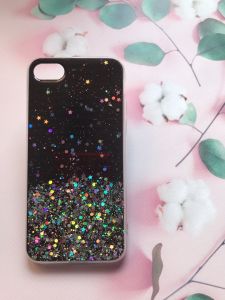 Силіконовий чохол із блискітками для iPhone 7 7s 8 8s Срібло на чорному