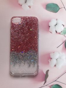 Силіконовий чохол із блискітками для iPhone 7 7s 8 8s Амбре срібно-рожеве