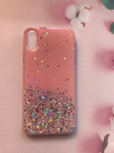 Силіконовий чохол з блискітками для iPhone X/Xs Срібло на рожевому