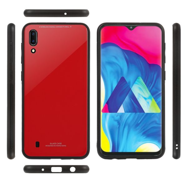 Силіконовий чохол Glass case зі скляною задньою панеллю для Samsung Galaxy M10 Червоний
