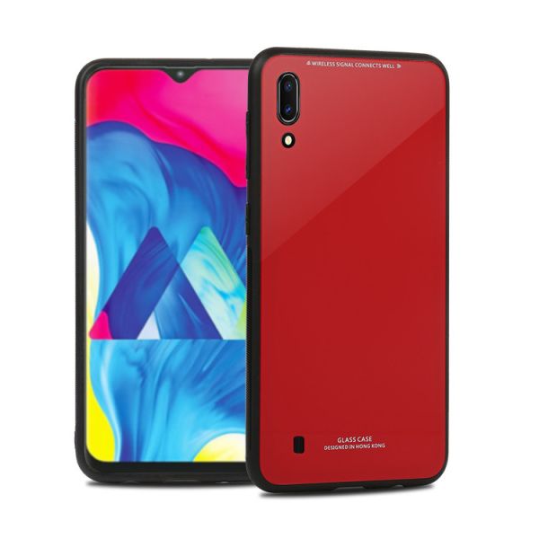 Силіконовий чохол Glass case зі скляною задньою панеллю для Samsung Galaxy M10 Червоний