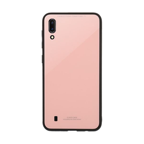 Силіконовий чохол Glass case зі скляною задньою панеллю для Samsung Galaxy M10 Рожевий