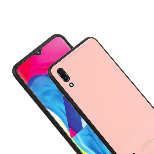 Силіконовий чохол Glass case зі скляною задньою панеллю для Samsung Galaxy M10 Рожевий