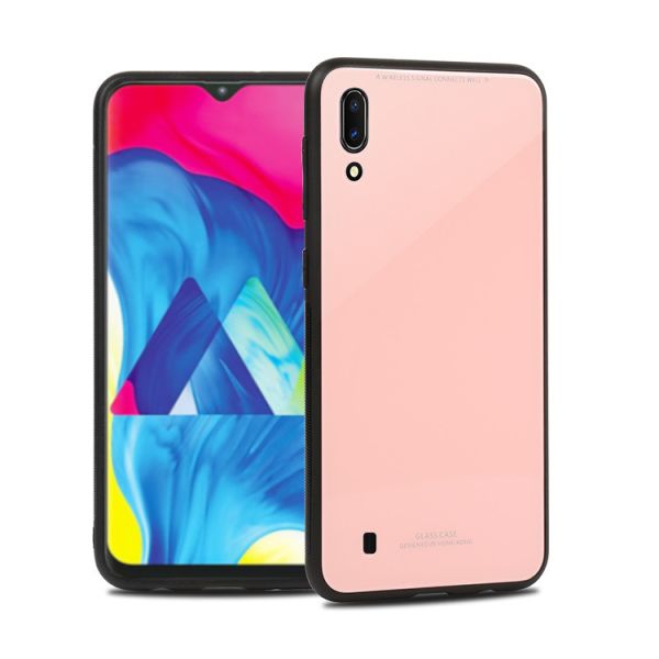 Силіконовий чохол Glass case зі скляною задньою панеллю для Samsung Galaxy M10 Рожевий