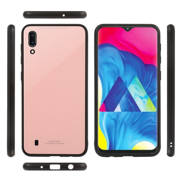 Силіконовий чохол Glass case зі скляною задньою панеллю для Samsung Galaxy M10 Рожевий