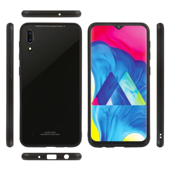 Силіконовий чохол Glass case зі скляною задньою панеллю для Samsung Galaxy M10 Чорний