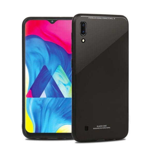 Силіконовий чохол Glass case зі скляною задньою панеллю для Samsung Galaxy M10 Чорний