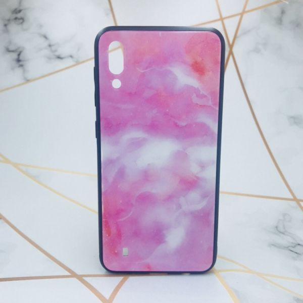 Силіконовий чохол Glass case зі скляною задньою панеллю для Samsung Galaxy M10 Мармур рожевий
