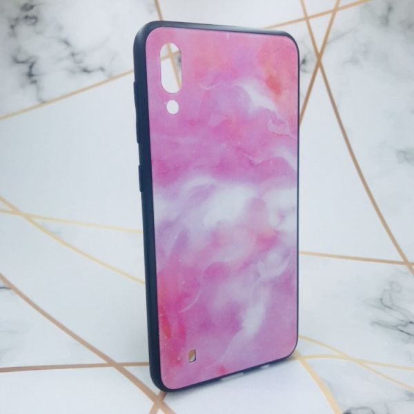 Силіконовий чохол Glass case зі скляною задньою панеллю для Samsung Galaxy M10 Мармур рожевий