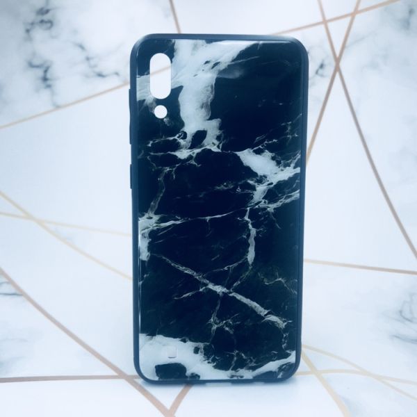 Силіконовий чохол Glass case зі скляною задньою панеллю для Samsung Galaxy M10 Мармур чорний