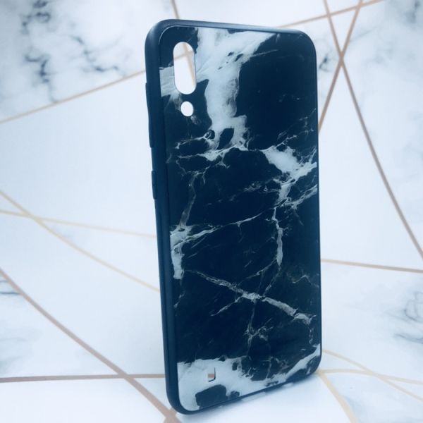 Силіконовий чохол Glass case зі скляною задньою панеллю для Samsung Galaxy M10 Мармур чорний