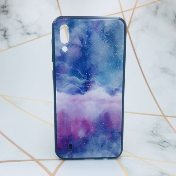 Силіконовий чохол Glass case зі скляною задньою панеллю для Samsung Galaxy M10 Мармур синій