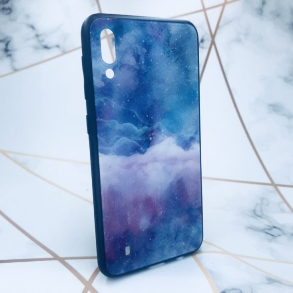 Силіконовий чохол Glass case зі скляною задньою панеллю для Samsung Galaxy M10 Мармур синій