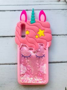 Чохол силіконовий 3D Case з блискітками, що переливаються, для Samsung Galaxy А50 (2019) А505 Єдиноріг рожевий