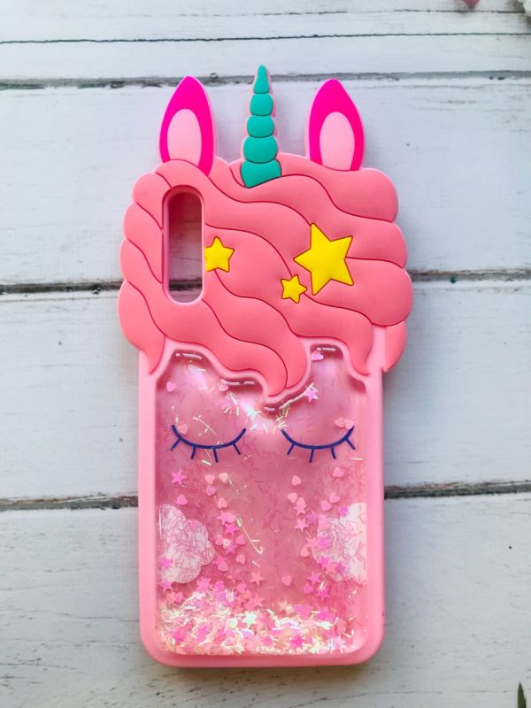 Чохол силіконовий 3D Case з блискітками, що переливаються, для Samsung Galaxy А50 (2019) А505 Єдиноріг рожевий