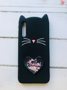 Чохол силіконовий 3D Case з блискітками, що переливаються, для Samsung Galaxy А50 (2019) А505 Кіт чорний