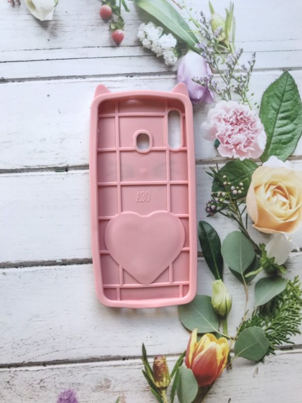 Чохол силіконовий 3D Case з рухливими блискітками на Samsung Galaxy А30 2019 / А20 2019 Кіт рожевий