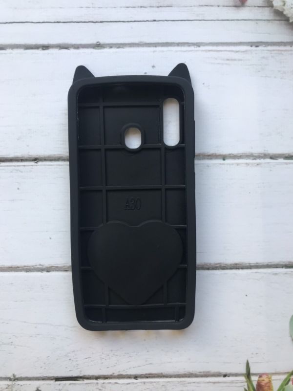 Чохол силіконовий 3D Case з рухливими блискітками на Samsung Galaxy А30 2019 / А20 2019 Кіт чорний