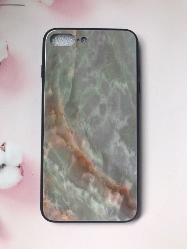 Силіконовий чохол Glass case зі скляною задньою панеллю на iPhone 7 Plus/8 Plus :: Мармур Онікс
