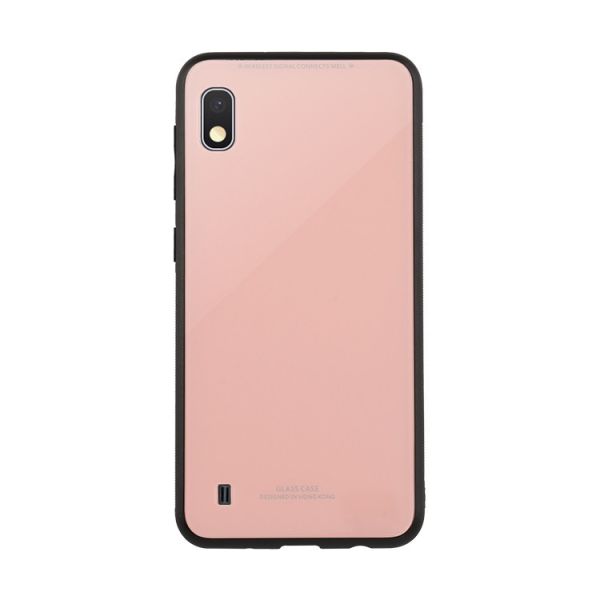 Силіконовий чохол Glass case зі скляною задньою панеллю для Samsung Galaxy А10 (2019) А105 Рожевий