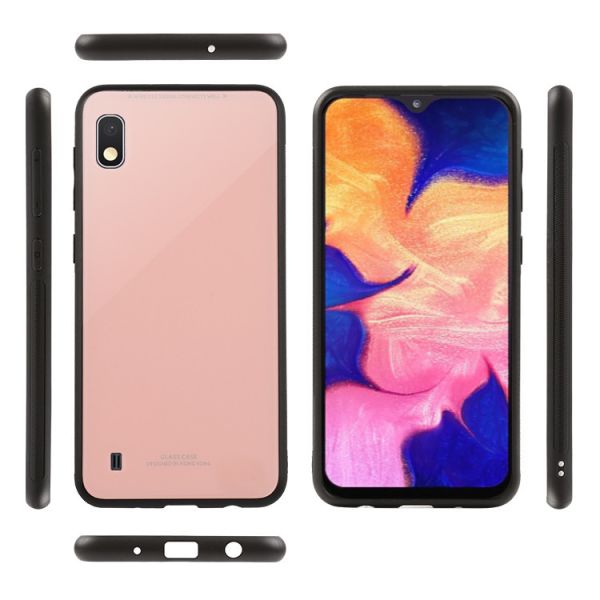 Силіконовий чохол Glass case зі скляною задньою панеллю для Samsung Galaxy А10 (2019) А105 Рожевий