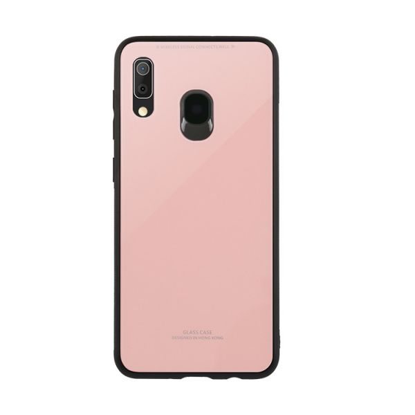Силіконовий чохол Glass case зі скляною задньою панеллю для Samsung Galaxy А30 (2019) А305 / A20 Рожевий