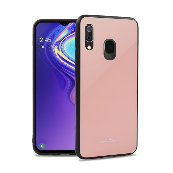 Силіконовий чохол Glass case зі скляною задньою панеллю для Samsung Galaxy А30 (2019) А305 / A20 Рожевий