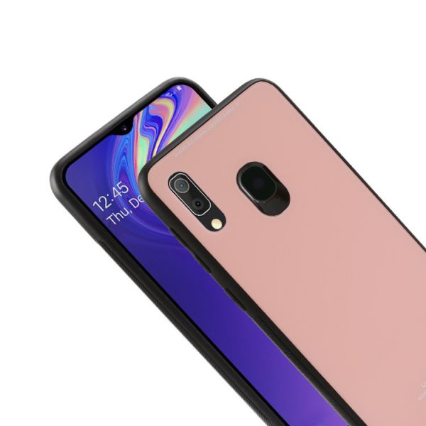 Силіконовий чохол Glass case зі скляною задньою панеллю для Samsung Galaxy А30 (2019) А305 / A20 Рожевий